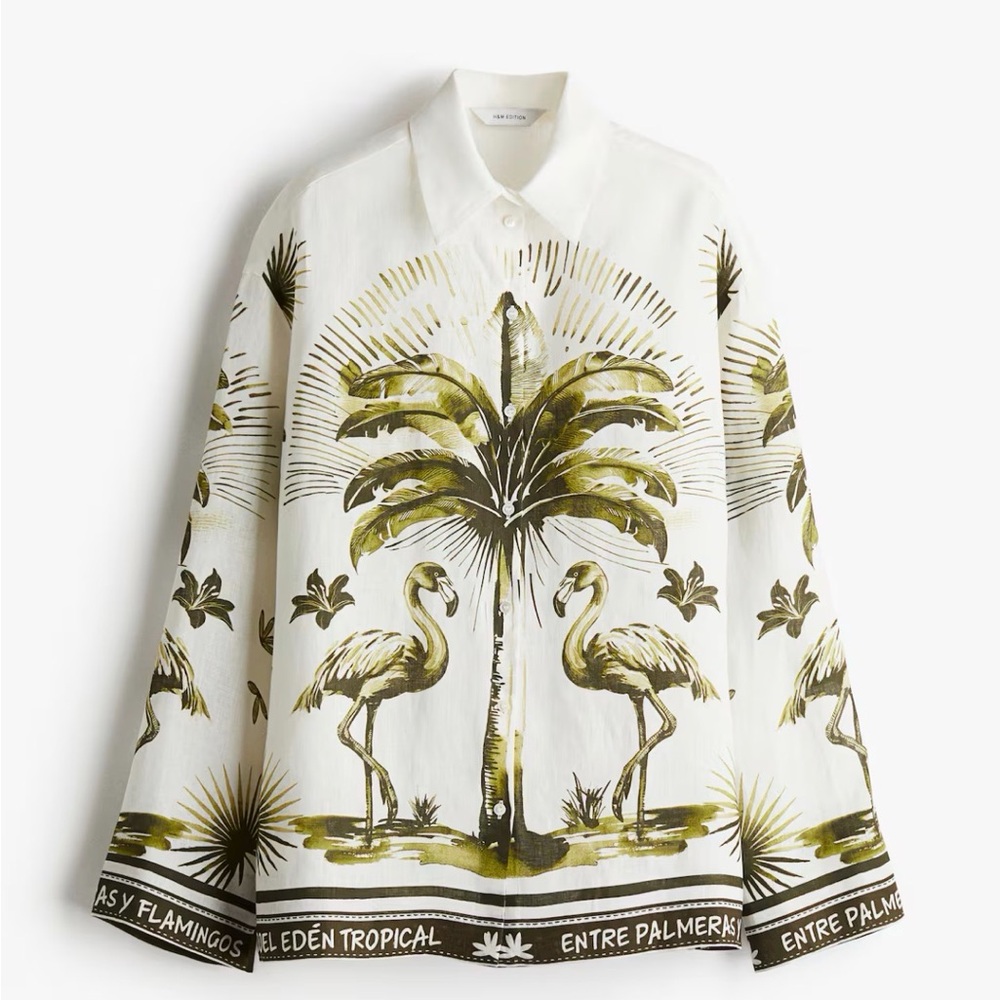 H&M White and Olive Button Down Shirt